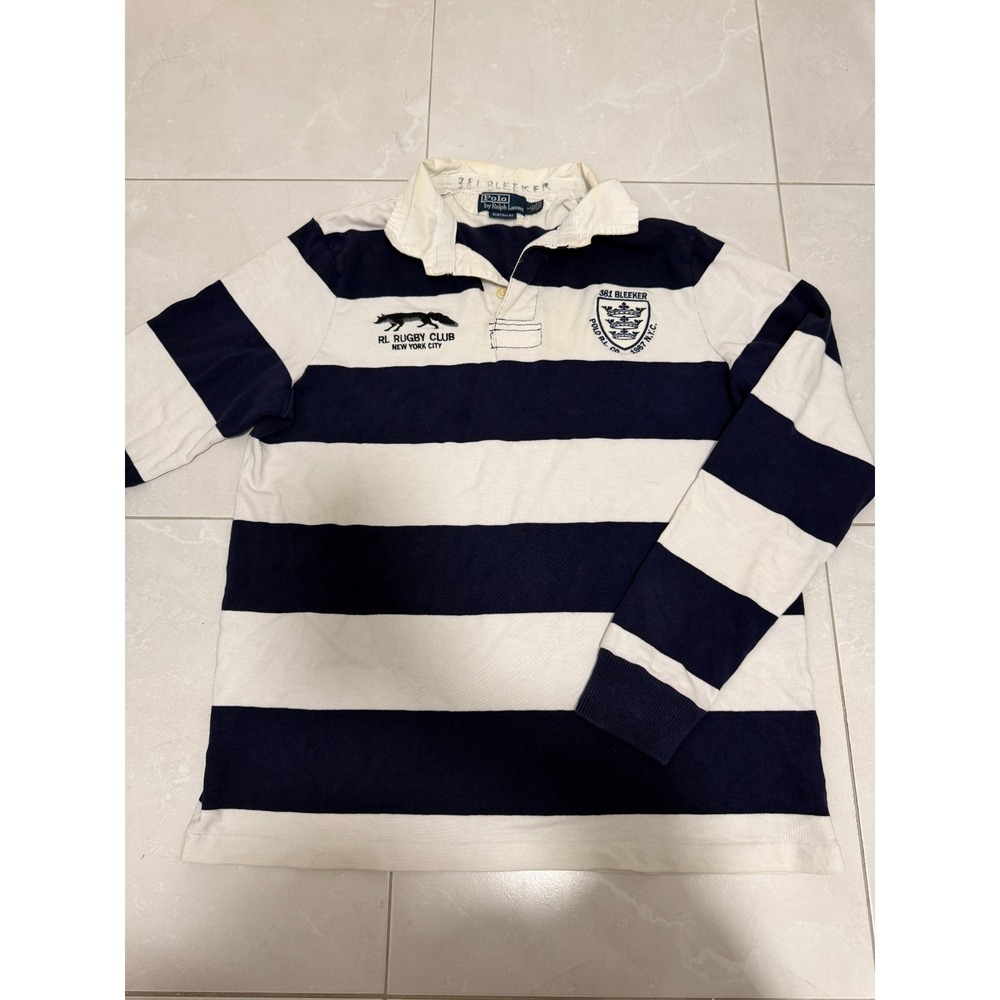Polo Ralph Lauren Custom Fit Rugby Shirt L 381 Bleeker Striped Fox AS IS
